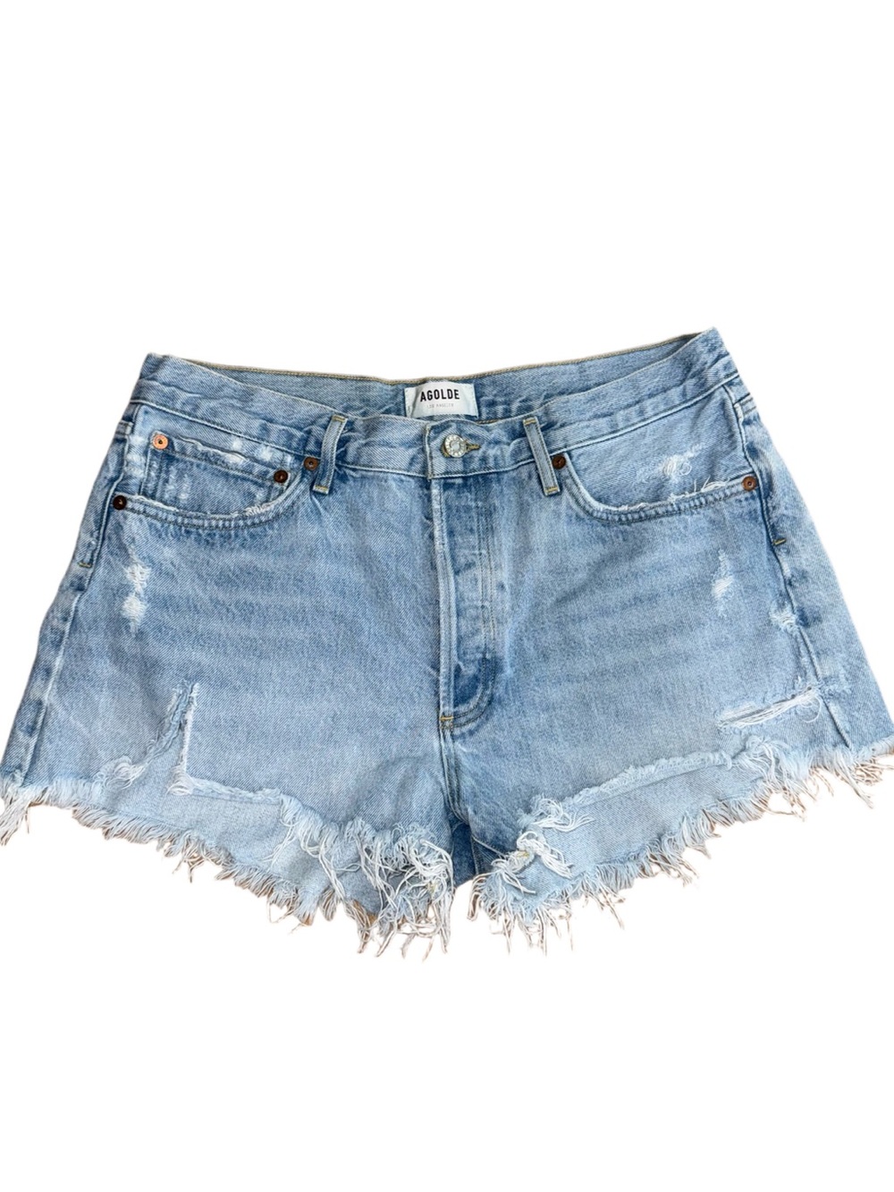 AGOLDE Parker Distressed Light Wash Raw Hem Denim Shorts Size 30